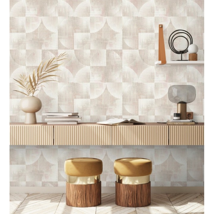 Papel pintado geométrico retro con tonos desgastados rosa palo - Harlem Rhythmic 683872