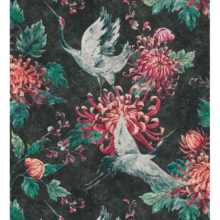 Papel pintado pájaros y flores estilo japonés - Zen Garden 126380
