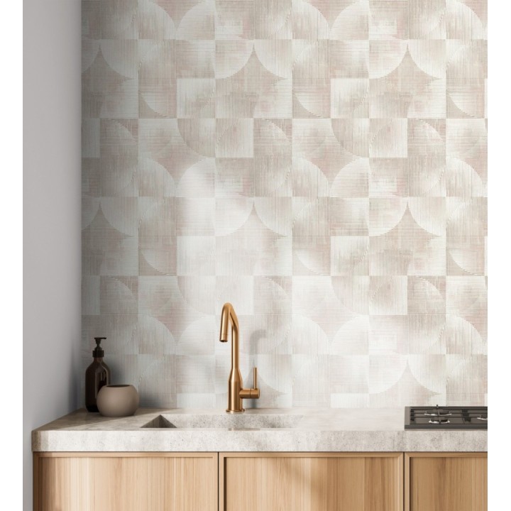 Papel pintado geométrico retro con tonos desgastados rosa palo - Harlem Rhythmic 683872