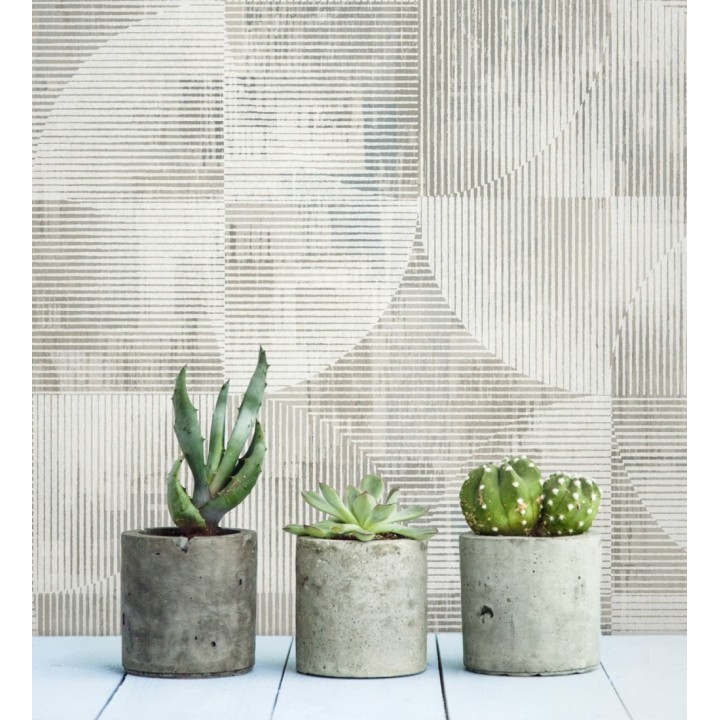 Papel pintado geométrico retro con tonos desgastados en beige y gris - Harlem Rhythmic 683873