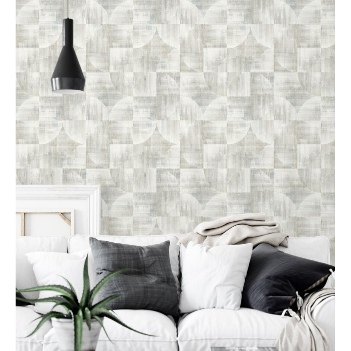 Papel pintado geométrico retro con tonos desgastados en beige y gris - Harlem Rhythmic 683873