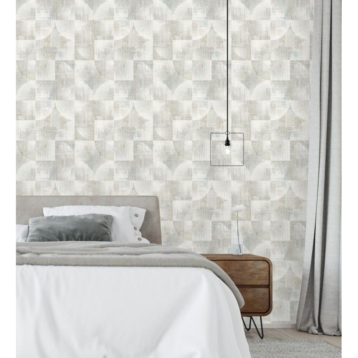 Papel pintado geométrico retro con tonos desgastados en beige y gris - Harlem Rhythmic 683873