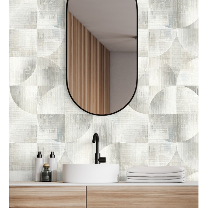 Papel pintado geométrico retro con tonos desgastados en beige y gris - Harlem Rhythmic 683873