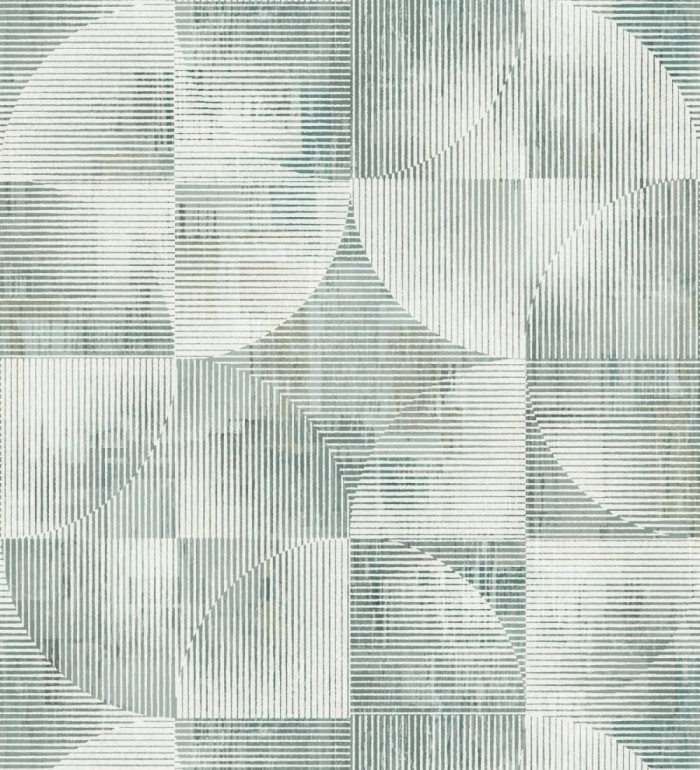 Papel pintado geométrico retro con tonos desgastados en verde laurel - Harlem Rhythmic 683874