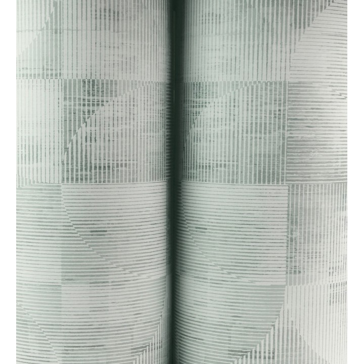 Papel pintado geométrico retro con tonos desgastados en verde laurel - Harlem Rhythmic 683874