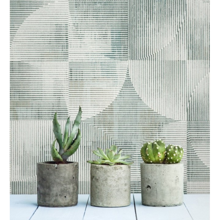 Papel pintado geométrico retro con tonos desgastados en verde laurel - Harlem Rhythmic 683874