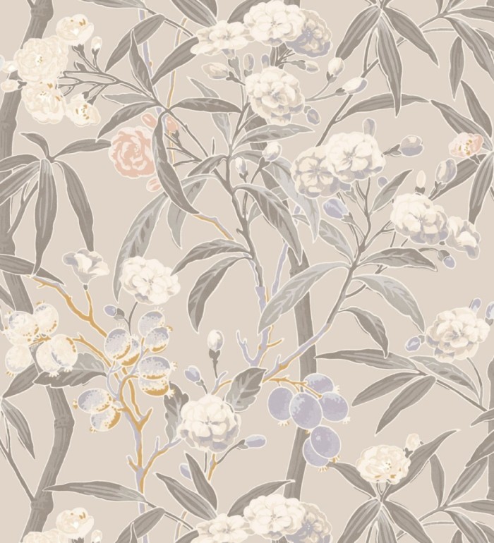 Papel pintado de hojas con flores y frutos - Kendra Bloom 126387