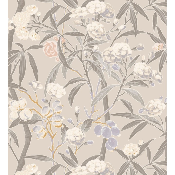 Papel pintado de hojas con flores y frutos - Kendra Bloom 126387