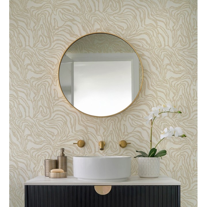 Papel pintado abstracto de ondas orgánicas color dorado yarena - Caspian Waves 683890