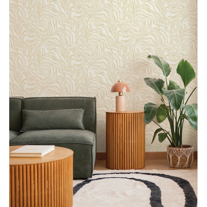 Papel pintado abstracto de ondas orgánicas color dorado yarena - Caspian Waves 683890