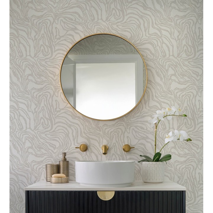 Papel pintado abstracto de ondas orgánicas color nácar y beige - Caspian Waves 683891