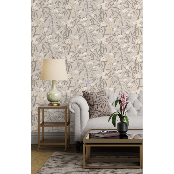 Papel pintado de hojas con flores y frutos - Kendra Bloom 126387