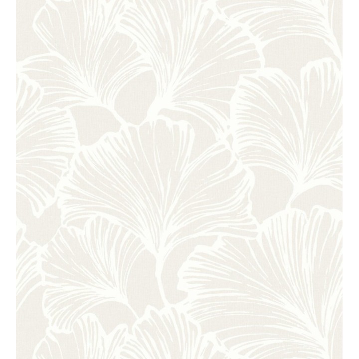Papel pintado hojas ginkgo biloba color blanco y beige nacarado - Sofia Leaves 683895