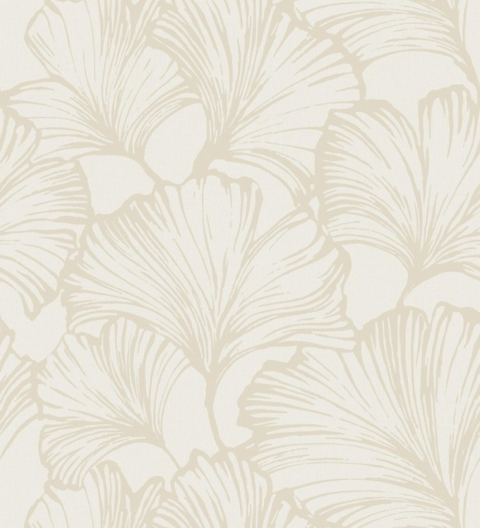 Papel pintado hojas ginkgo biloba color nácar y arena - Sofia Leaves 683896