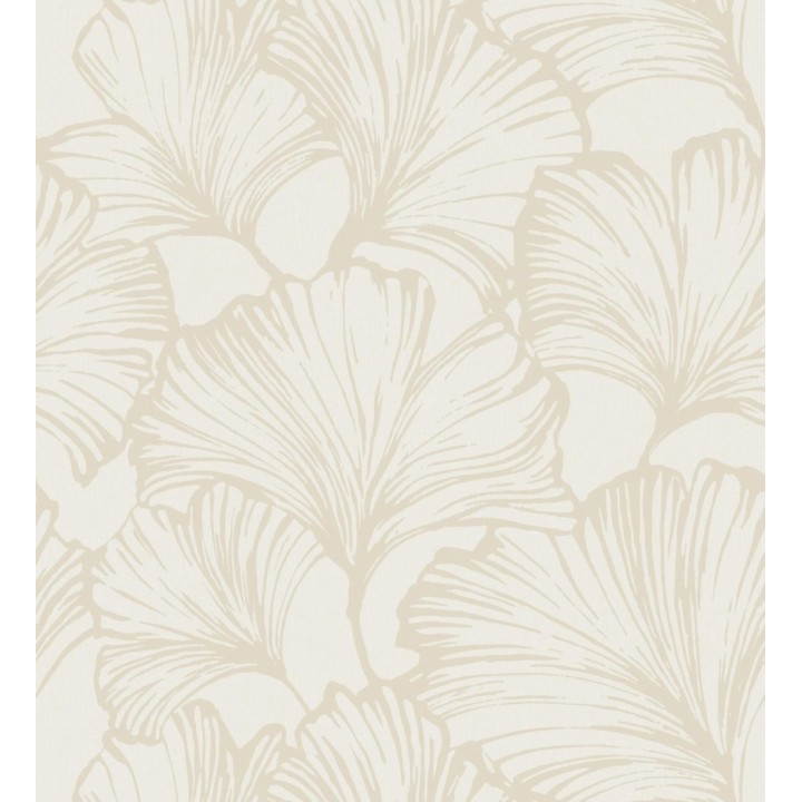 Papel pintado hojas ginkgo biloba color nácar y arena - Sofia Leaves 683896