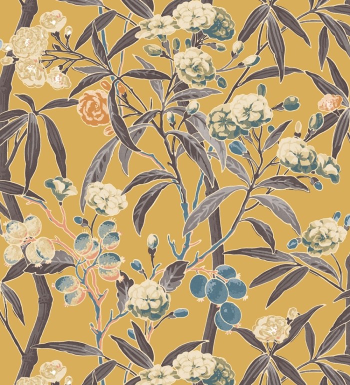 Papel pintado de hojas con flores y frutos - Kendra Bloom 126388