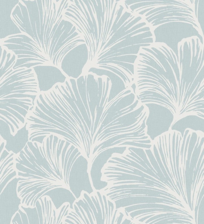 Papel pintado hojas ginkgo biloba color blanco y azul - Sofia Leaves 683897