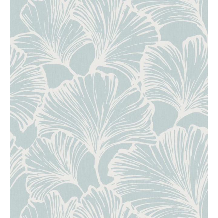 Papel pintado hojas ginkgo biloba color blanco y azul - Sofia Leaves 683897