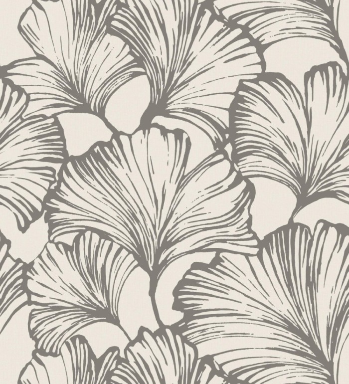 Papel pintado hojas ginkgo biloba color negro y crema claro - Sofia Leaves 683898