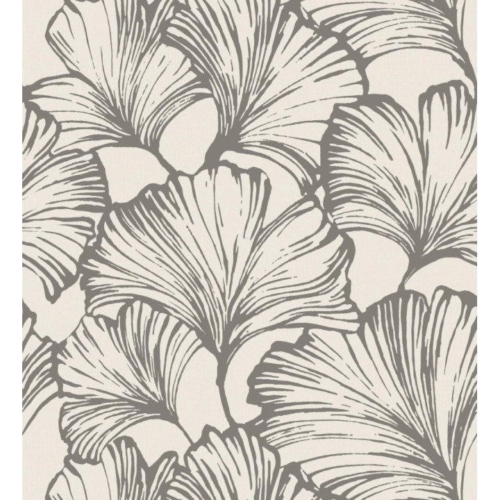 Papel pintado hojas ginkgo biloba color negro y crema claro - Sofia Leaves 683898