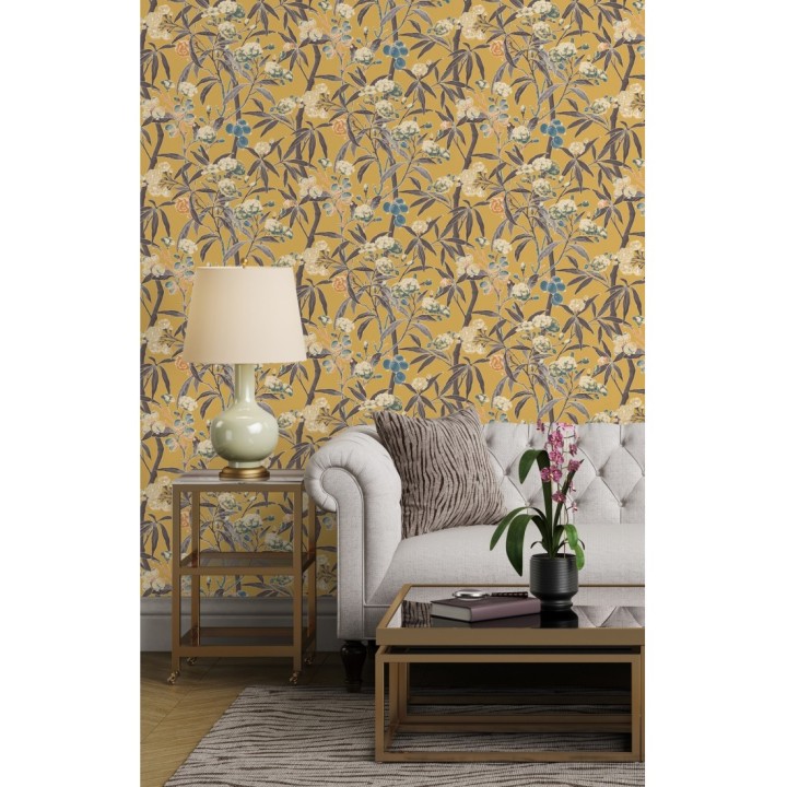 Papel pintado de hojas con flores y frutos - Kendra Bloom 126388