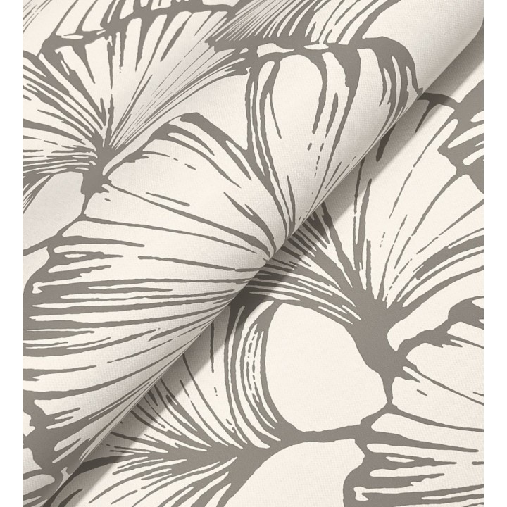 Papel pintado hojas ginkgo biloba color negro y crema claro - Sofia Leaves 683898