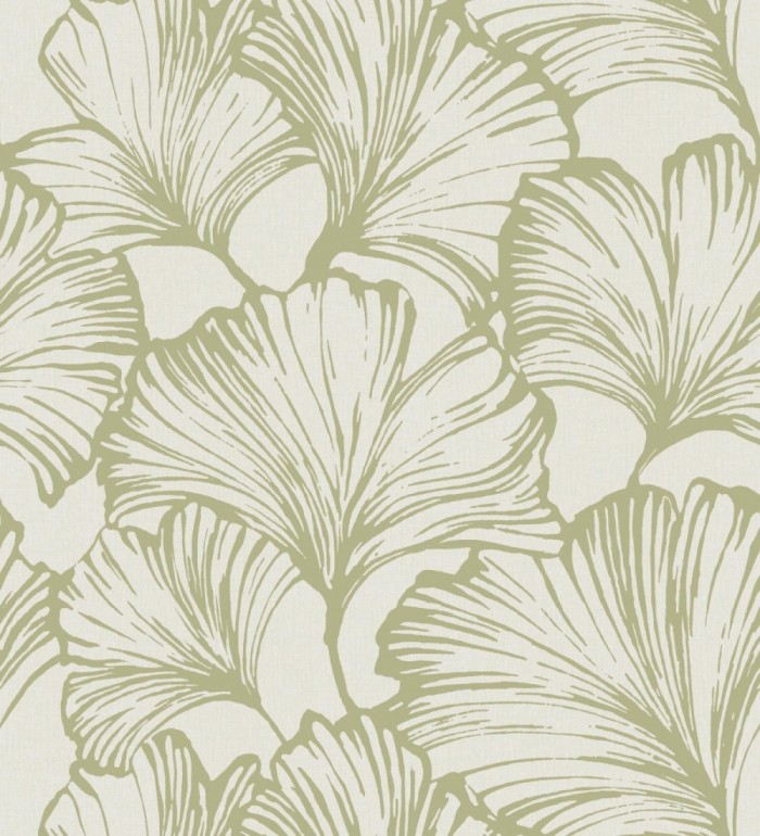 Papel pintado hojas ginkgo biloba color verde y crema claro - Sofia Leaves 683899