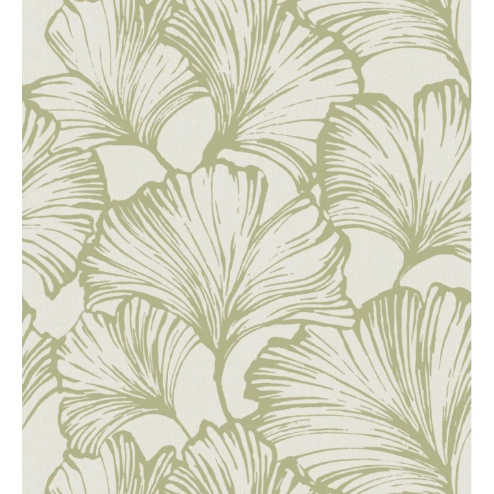 Papel pintado hojas ginkgo biloba color verde y crema claro - Sofia Leaves 683899