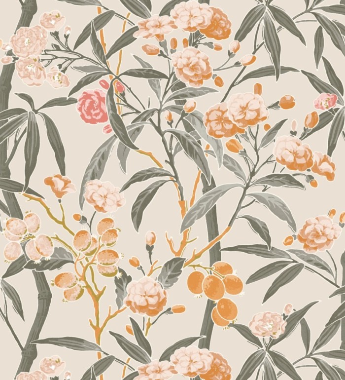 Papel pintado de hojas con flores y frutos - Kendra Bloom 126389