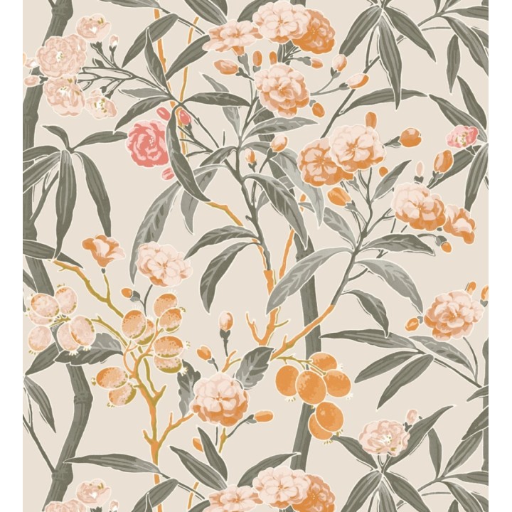 Papel pintado de hojas con flores y frutos - Kendra Bloom 126389