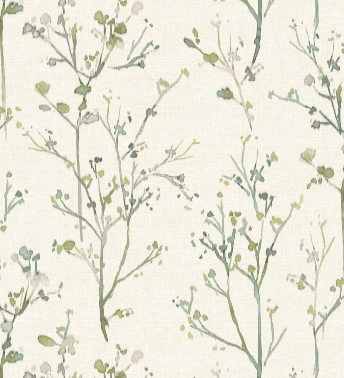 Papel pintado ramas artísticas en acuarela fondo tejido de lino - Zinnia Prairie 683904
