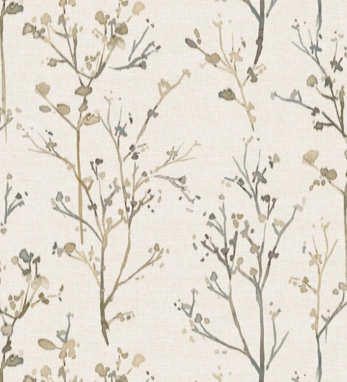 Papel pintado ramas artísticas en acuarela fondo tejido de lino - Zinnia Prairie 683905