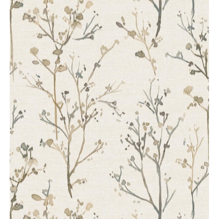 Papel pintado ramas artísticas en acuarela fondo tejido de lino - Zinnia Prairie 683905