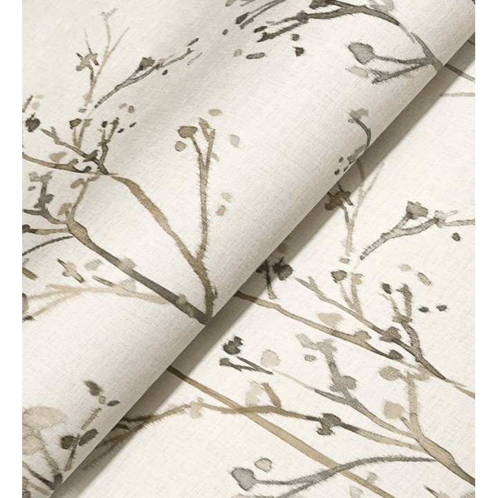 Papel pintado ramas artísticas en acuarela fondo tejido de lino - Zinnia Prairie 683905