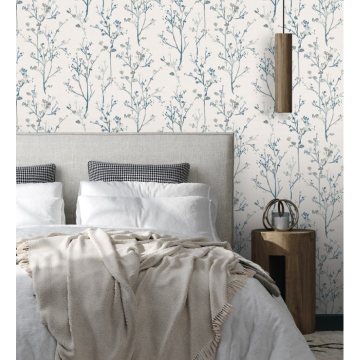 Papel pintado ramas artísticas en acuarela fondo tejido de lino - Zinnia Prairie 683906