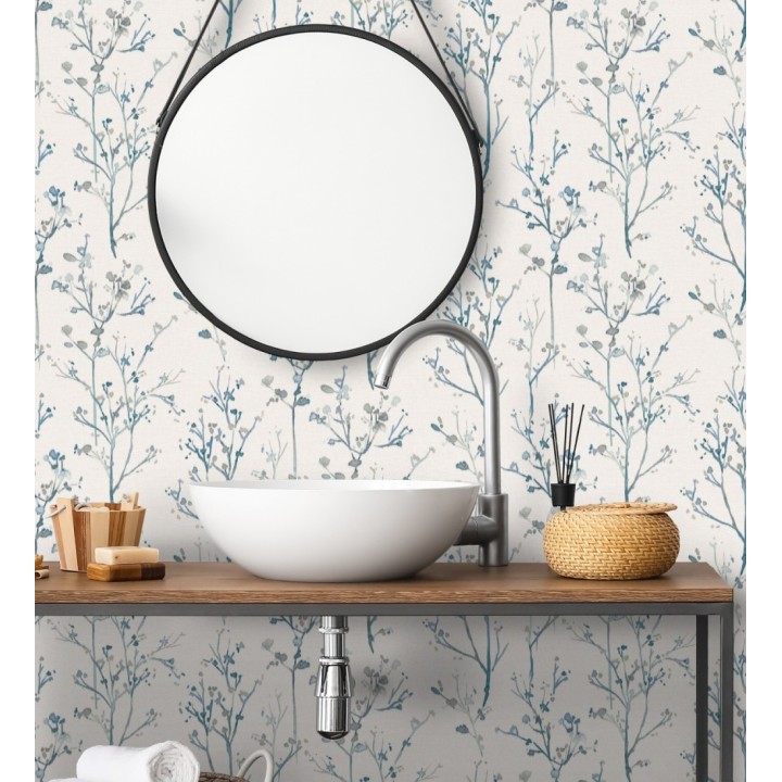 Papel pintado ramas artísticas en acuarela fondo tejido de lino - Zinnia Prairie 683906