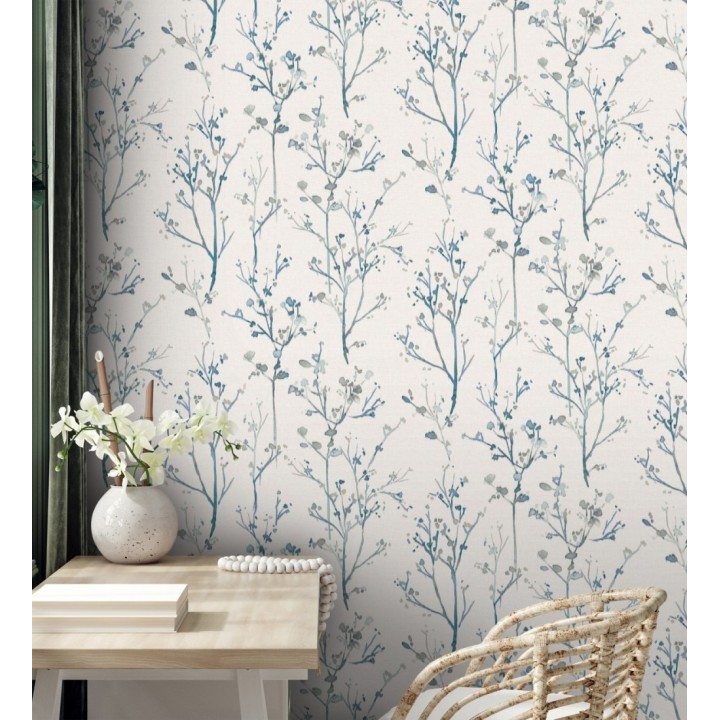 Papel pintado ramas artísticas en acuarela fondo tejido de lino - Zinnia Prairie 683906