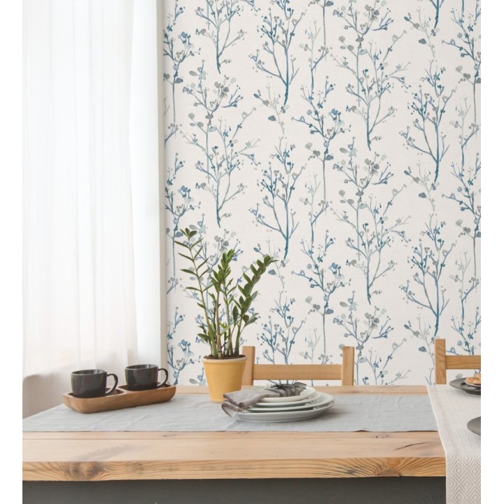 Papel pintado ramas artísticas en acuarela fondo tejido de lino - Zinnia Prairie 683906