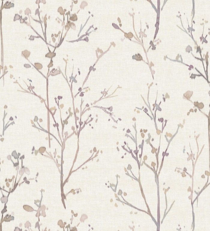 Papel pintado ramas artísticas en acuarela fondo tejido de lino - Zinnia Prairie 683907