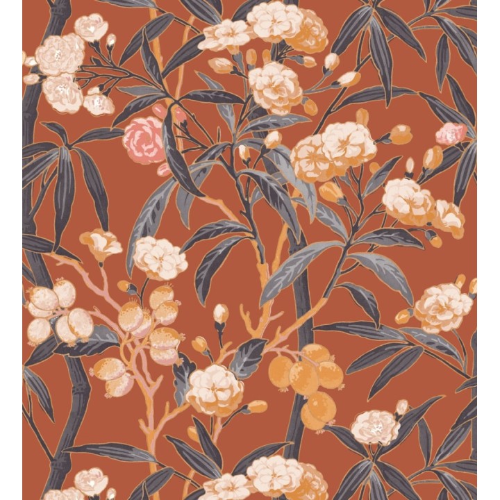 Papel pintado de hojas con flores y frutos - Kendra Bloom 126390