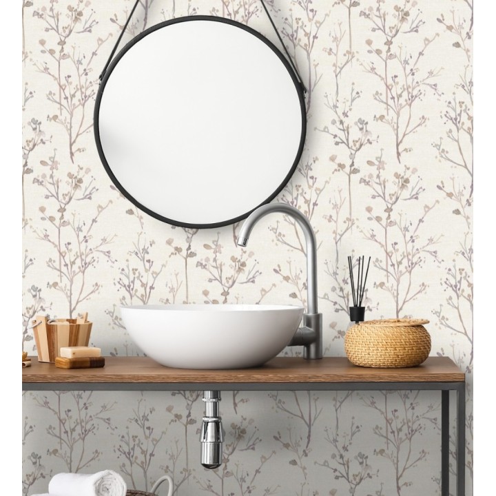 Papel pintado ramas artísticas en acuarela fondo tejido de lino - Zinnia Prairie 683907