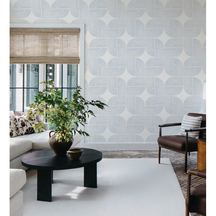 Papel pintado moderno de curvas minimalistas color azul - Arvid Arch 683908