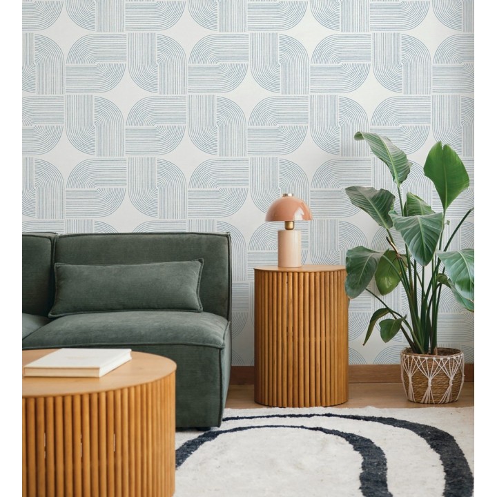 Papel pintado moderno de curvas minimalistas color azul - Arvid Arch 683908