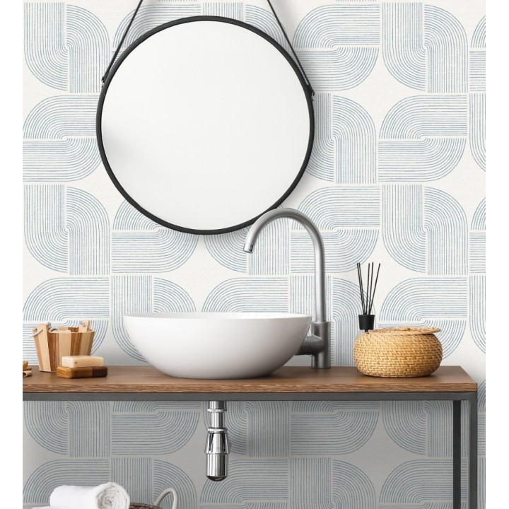 Papel pintado moderno de curvas minimalistas color azul - Arvid Arch 683908