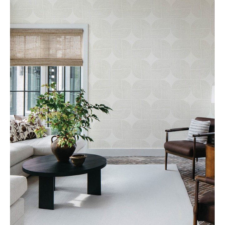 Papel pintado moderno de curvas minimalistas color beige - Arvid Arch 683909