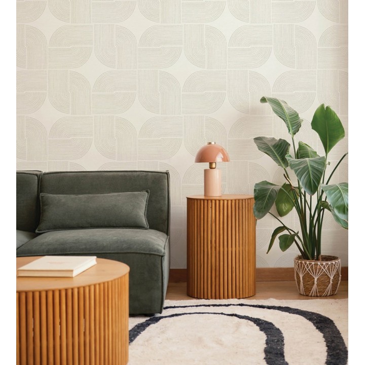 Papel pintado moderno de curvas minimalistas color beige - Arvid Arch 683909