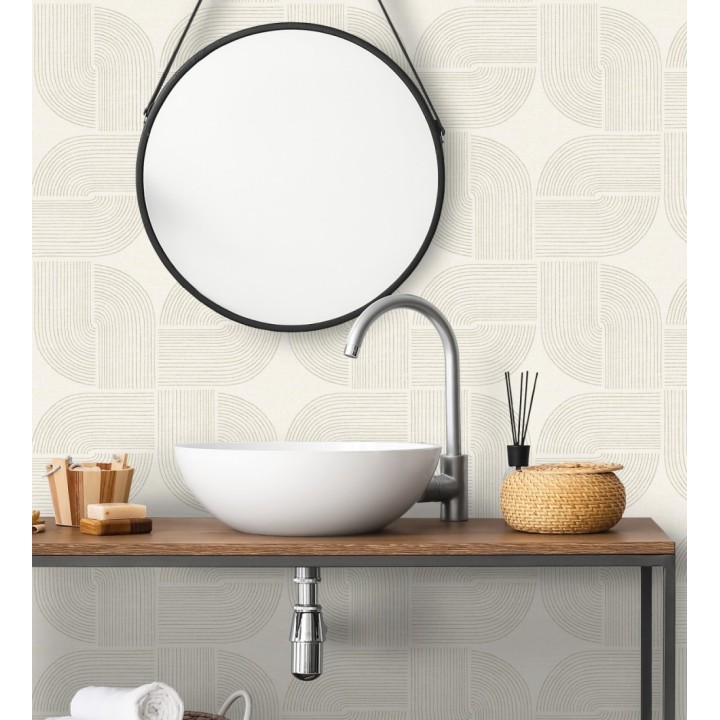 Papel pintado moderno de curvas minimalistas color beige - Arvid Arch 683909