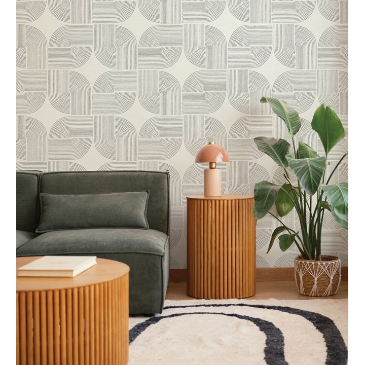 Papel pintado moderno de curvas minimalistas color negro - Arvid Arch 683910