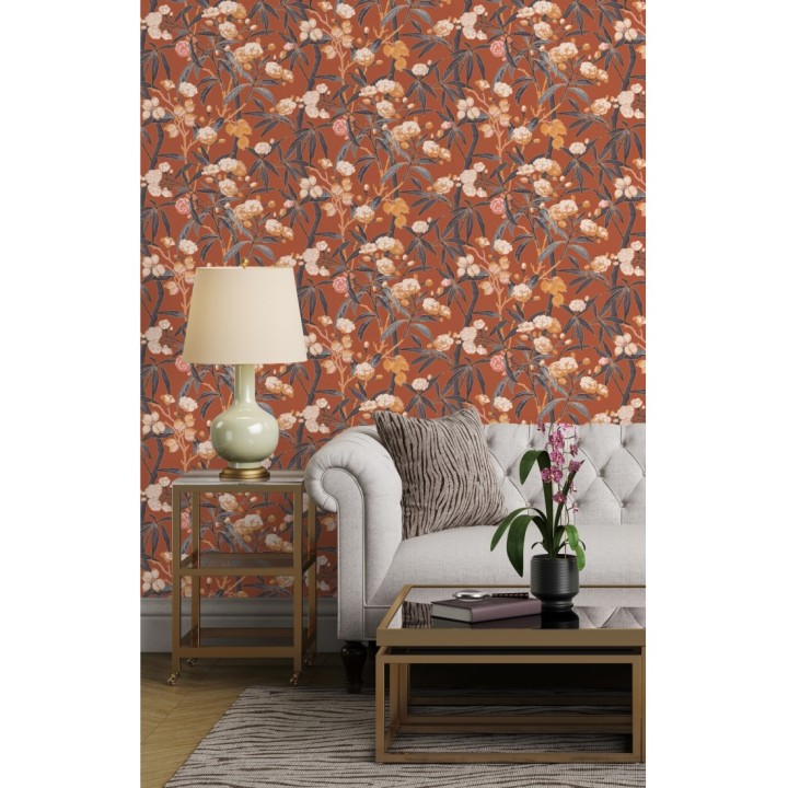 Papel pintado de hojas con flores y frutos - Kendra Bloom 126390