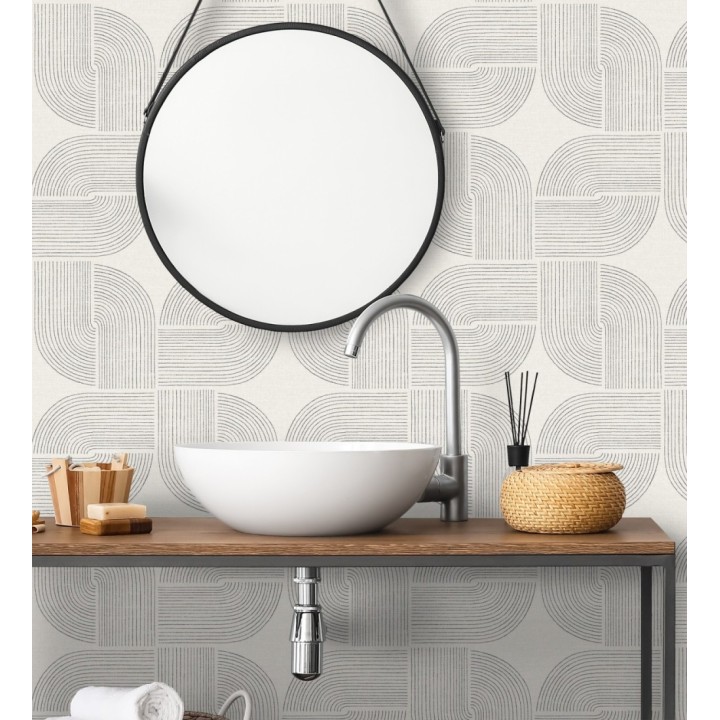 Papel pintado moderno de curvas minimalistas color negro - Arvid Arch 683910